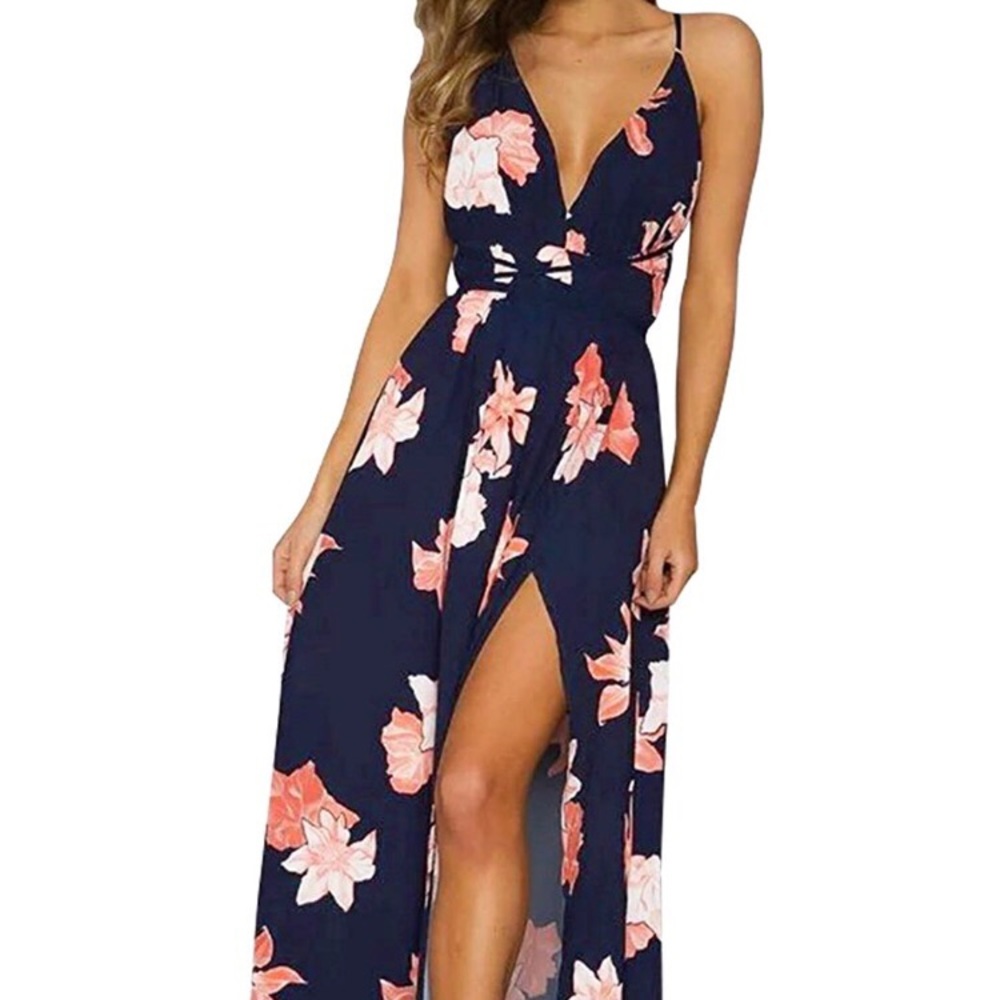 Long Navy Floral Dress